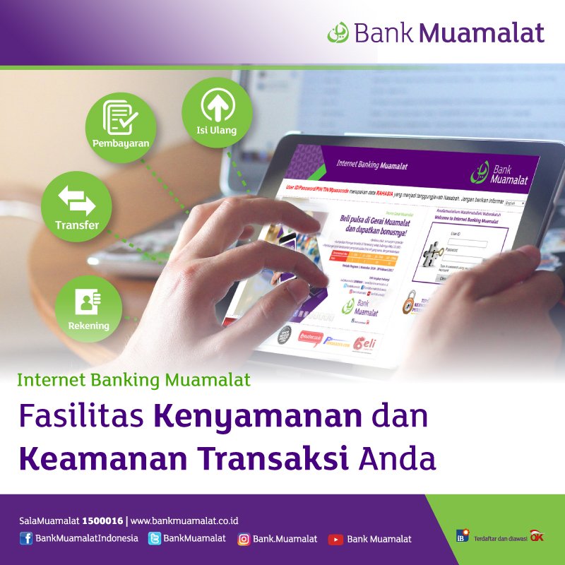 BankMuamalat's tweet photo. Cukup dengan Internet Banking Muamalat. Sobat bisa menikmati Kenyamanan dan Keamanan dalam bertransaksi #BankMuamalat #IBMuamalat https://t.co/x4aqr2GF1R