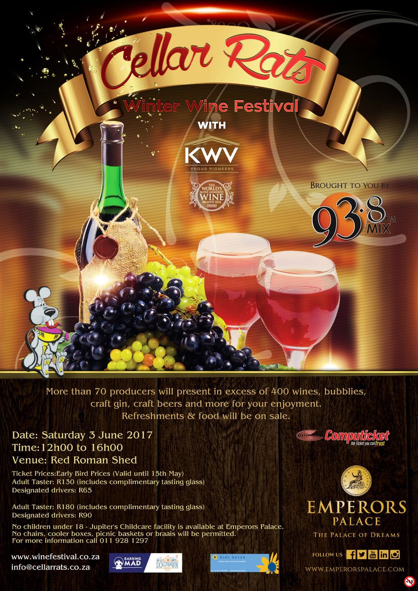Join us on 3 June at the <a href="/CRWinefestival/">Wine Festival C.Rats</a> to taste the very best of KWV! Tickets: bit.ly/2pNjIn7