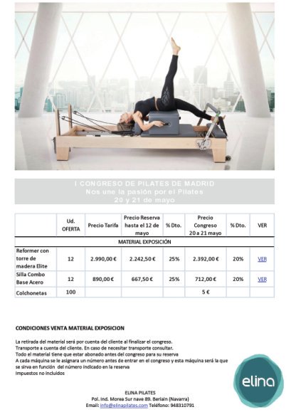agendadepilates's tweet photo. ¿Pensando en comprar máquinas de #Pilates? Descubre las de @elinapilates en el I Congreso de Pilates de #Madrid y ahorra hasta un 25%dto. https://t.co/l0QfEJPrb0