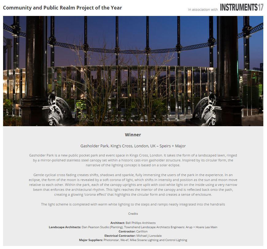 the_ilp's tweet photo. #GasholderPark wins @LDAwards - can't wait to hear Philip Rose @SpeirsandMajor tell us all about it at #ILPGood https://t.co/iUJ58WOcbI https://t.co/s3kgGAhWeh
