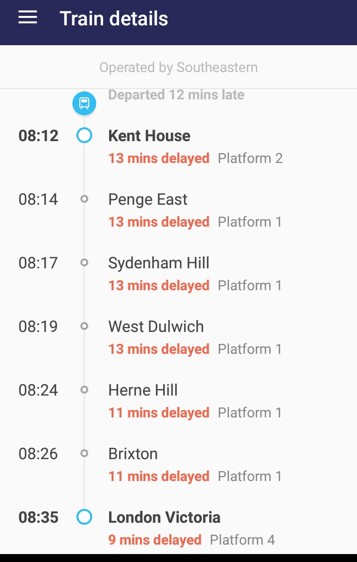 EmzyGunning's tweet photo. @Se_Railway Getting bored of my train being delayed or cancelled most mornings. #southeasternfail #compensationplease https://t.co/985J7B2Ca8