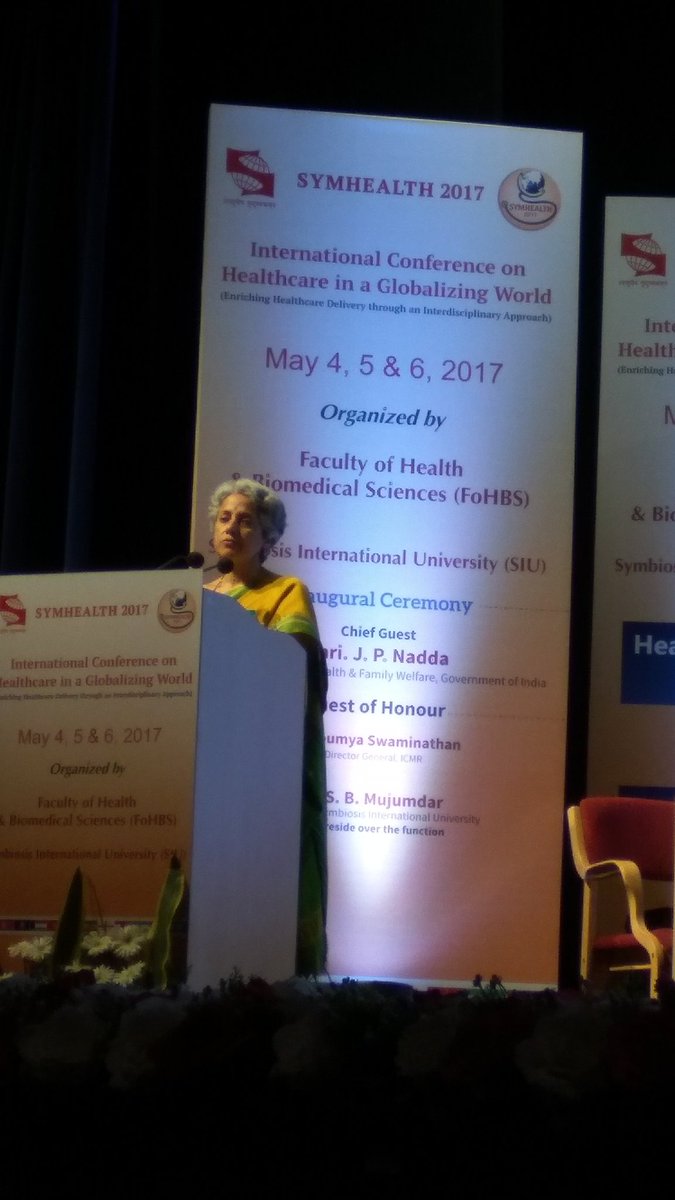 SeemaAhuja1's tweet photo. #Symhealth 2017 at #Symbiosis Pune commences with #ICMR Dr Soumya Swaminathan's inaugural address @ICMRDELHI https://t.co/KVEaWWAFOj