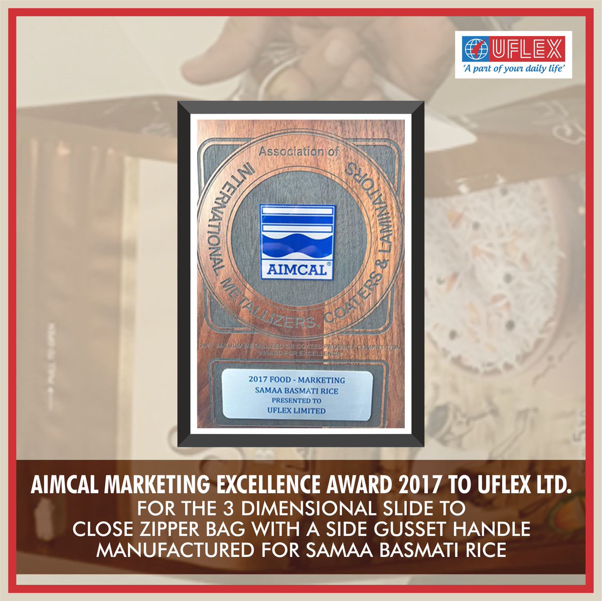 uflexltd's tweet photo. #AIMCAL confers the Marketing Excellence Award 2017 upon UFlex Ltd. for the 3D Slide to Close Zipper Bag. #Innovation #FlexiblePackaging https://t.co/xI4kbiZx9J