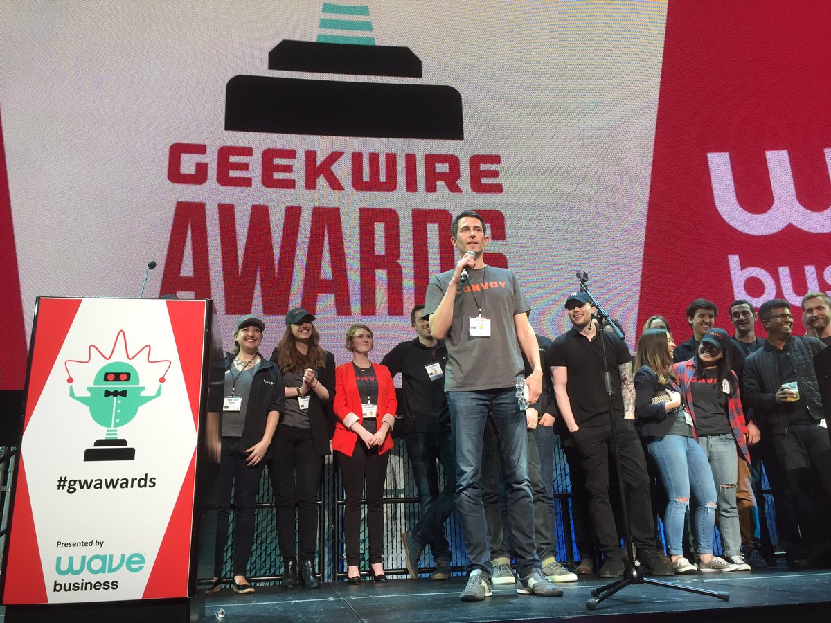 geekwire's tweet photo. Congrats to @convoyteam for winning Startup of the Year at #GWAwards! Sponsor: @JoinLeague https://t.co/tlH0VxFRz1