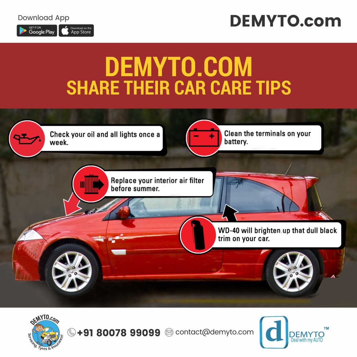 MYDEMYTO's tweet photo. Demyto Car Care Tips...!!
#Demyto #DEalwithMYauTO
#PuneTrustedCarCare https://t.co/eZRU8nR76a