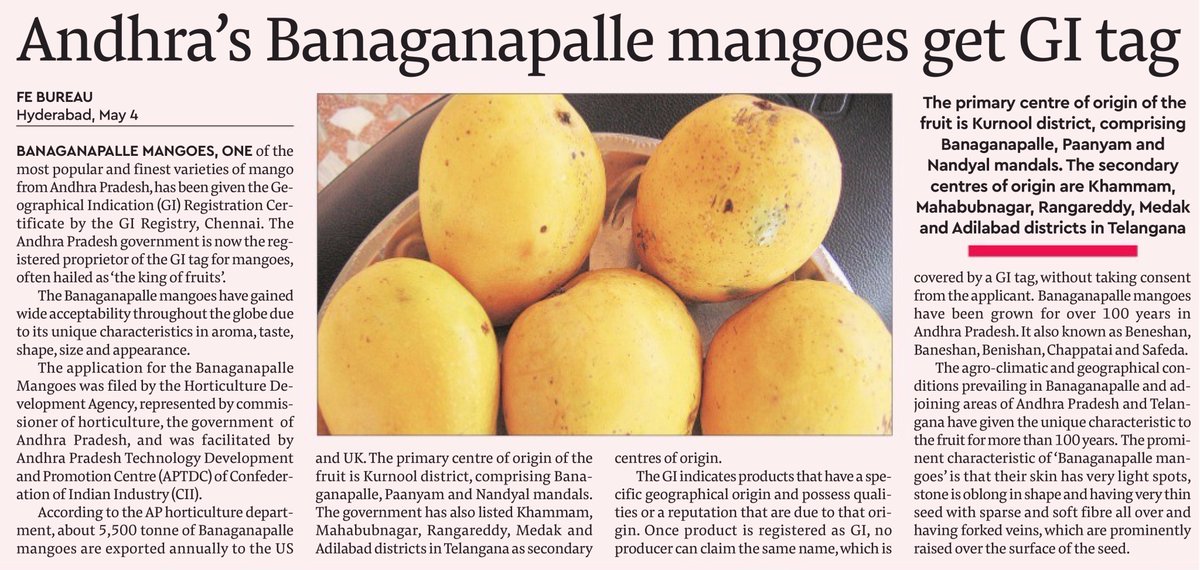 Andhra’s Banaganpalle mangoes get GI tag