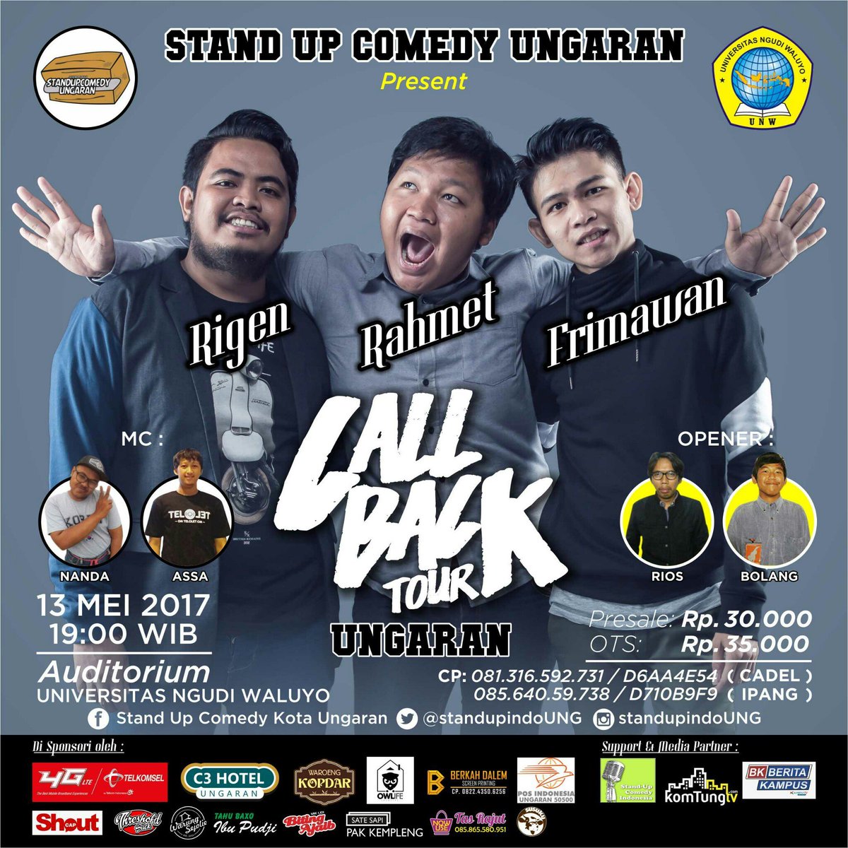 Kalian bisa menghubungi CP di poster #CALLBACK Tour Ungaran untuk COD presalenya, atau datang langsung ke D'Bims Ungaran nanti malam. Kuy!!!