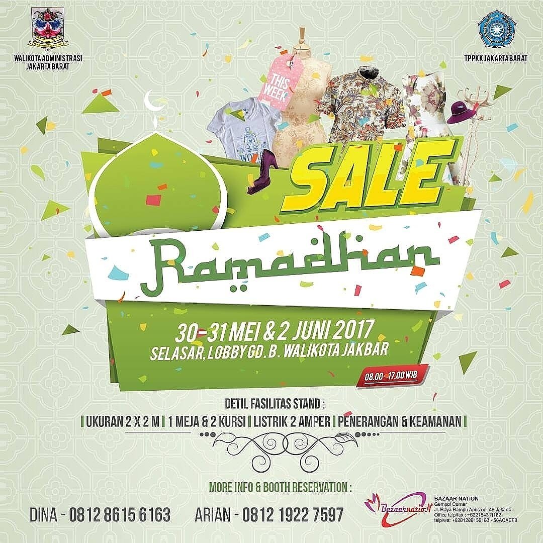 bazaarjakarta's tweet photo. @Brandindonesia #Bazaar #RamadhanSale | 31 Mei-2 Juni 2017 | Lobby Gd. B Walikota Jakarta Barat | 0812 8615 6163 https://t.co/GrCk1ZDEks