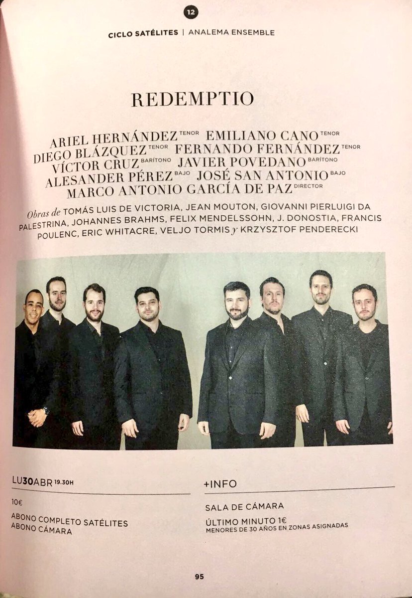 MarcoeLeonDeOro's tweet photo. Es oficial: Se presentó la temporada 17/18 de @ocnesp y debuto con el Coro Nacional de España #CNE #Redenciones #REDEMPTIO #AnalemaEnsemble https://t.co/Qvb1DRGFUH