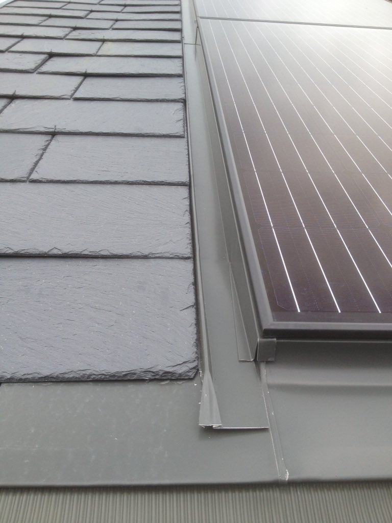 For those interested in the detail, this is how well slate flashes into <a href="/ViridianSolar/">Viridian Solar</a> PV and thermal. Best solution we have come across.