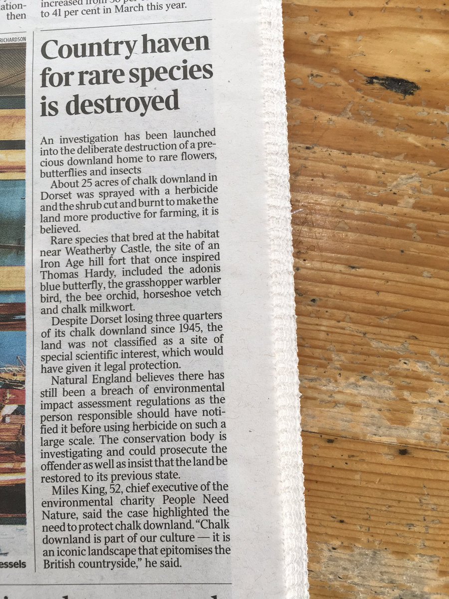 The Dorset chalk downland damaged by intensive farming story continues to spread. Today it's appeared in the Times.