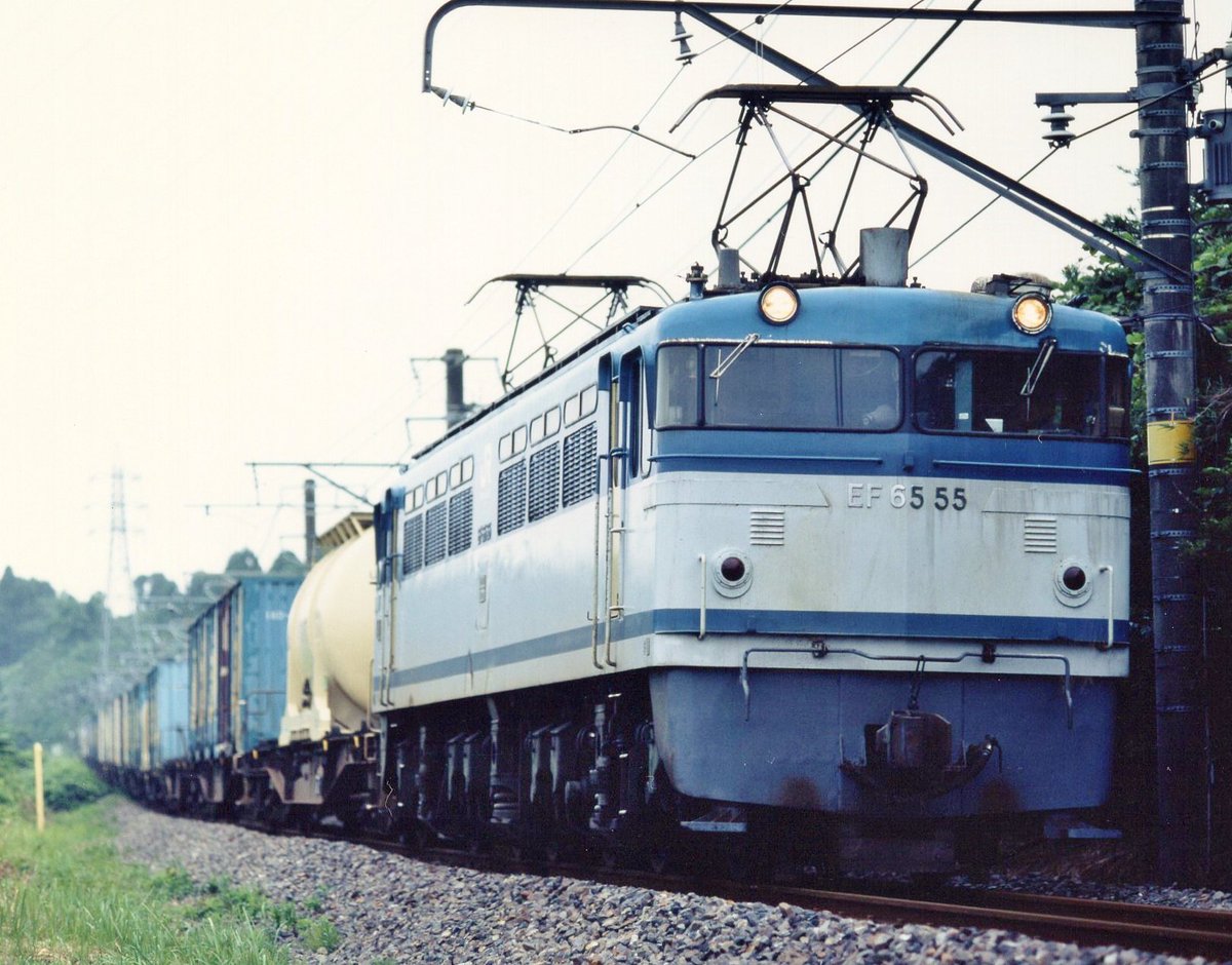 #55号機の日
2002年7月3日撮影
EF65-55牽引の貨物列車
撮影地：成田～久住（内野踏切）