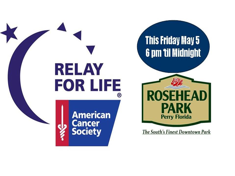CityofPerryFL's tweet photo. Relay 4 Life 2nite 6-midnight downtown Rosehead Park.  Food, games, entertainment, vendors, 4 a great cause.  Come see old friends downtown! https://t.co/B84pjHcaQh