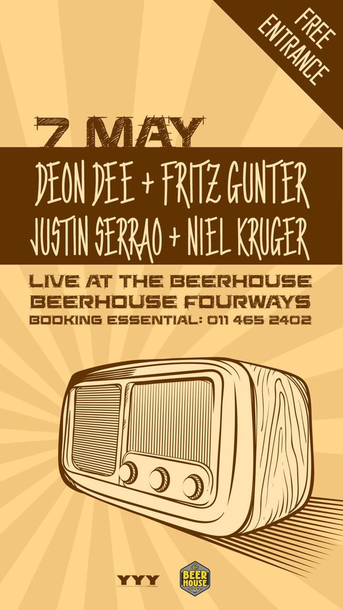 FritzGun's tweet photo. This Sunday #fritzgun at #beerhousefourways for some good #music
#beerhouse @JustinSerrao @deon_volla @yyyshow @yyyshow @BEERHOUSE4ways https://t.co/tnIybQtYQi