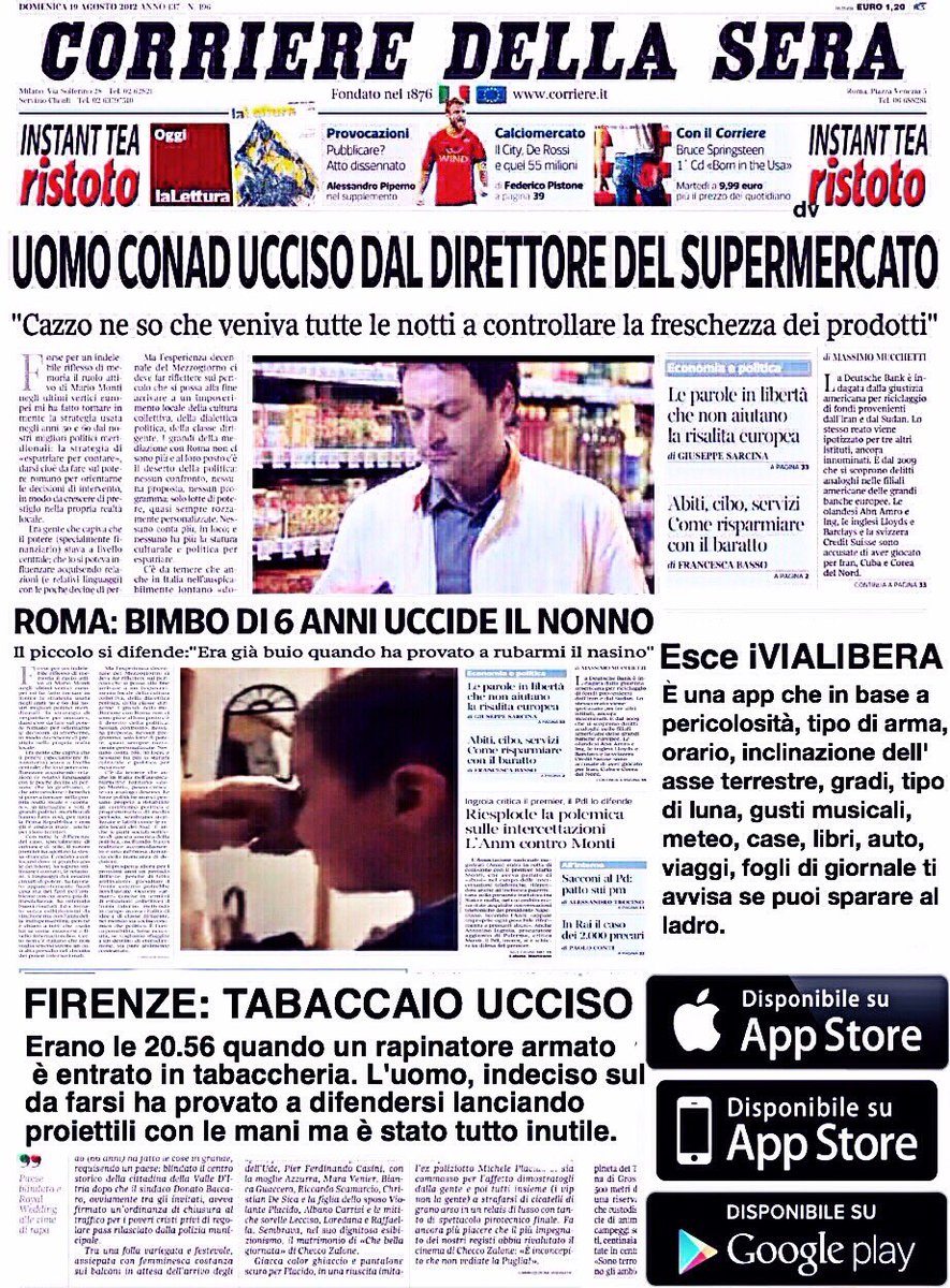 Zziagenio78's tweet photo. I giornali dopo la legge sulla #legittimadifesa https://t.co/qZoJDUU3Db