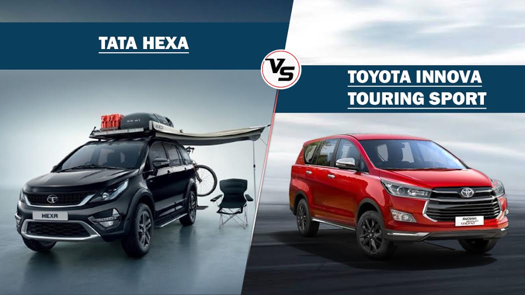 CarWale's tweet photo. #FeatureComparison: @Toyota_India #Innova #TouringSport Vs @TataMotors #Hexa Luxe and Adventure pack: https://t.co/T59UQ9kbZS https://t.co/I08pKWWErE