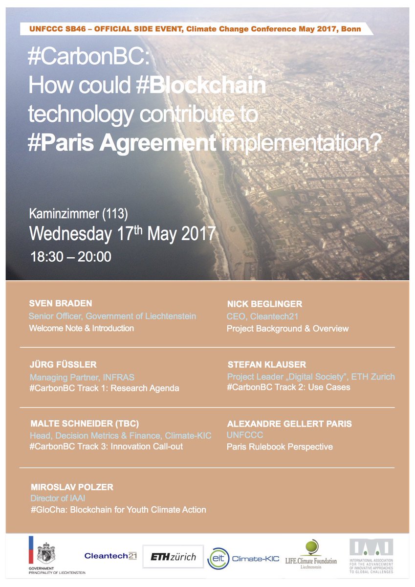 NickBeglinger's tweet photo. Wonder how #blockchain technology can help implement #ParisAgreement? Visit us #SB46 for #ClimateAction in Bonn @UNFCCC. #Blockchain4Climate https://t.co/j1wKTuIxjO