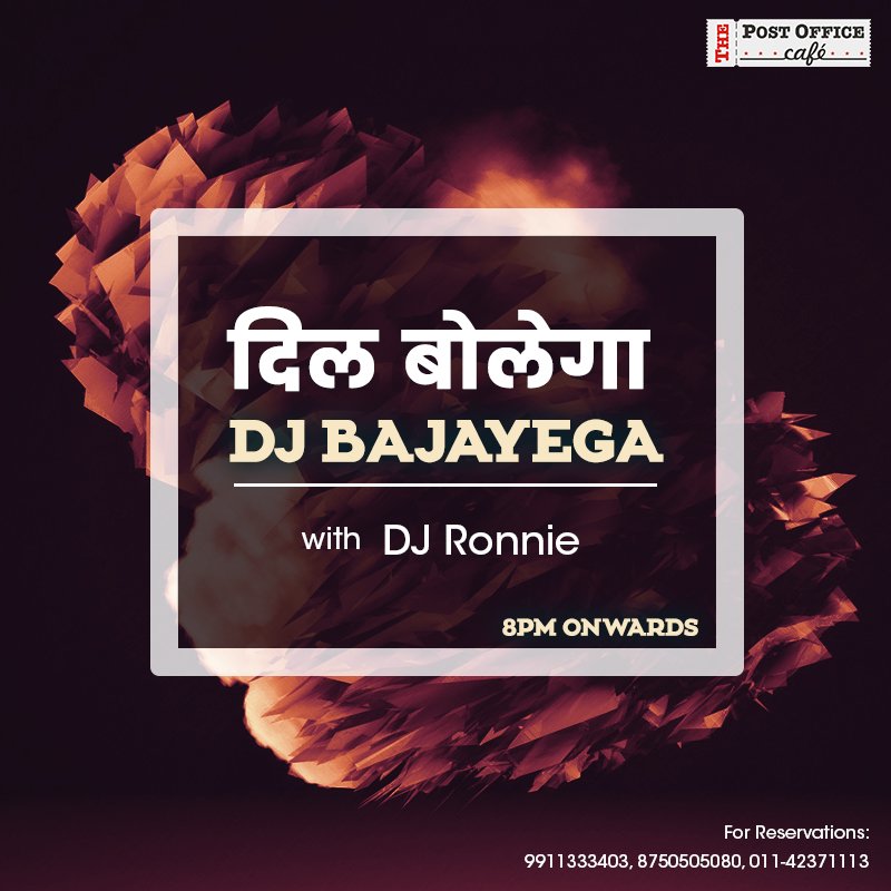TpocRajouri's tweet photo. Get your playlist for music and choice of delicious food by Chef Jasline ready for The Post Office Cafe. 
#DilBolegaDJBajayega https://t.co/JtGf8VIS7L