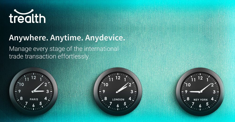 TrealthInc's tweet image. trealth.com -- Anywhere. Anytime. Anydevice. -- Manage every stage of the international trade transaction effortlessly.