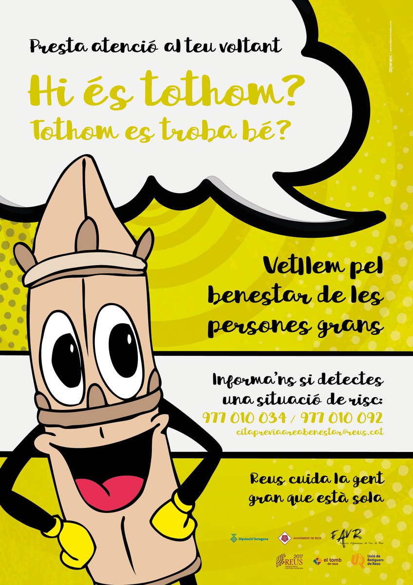 ReusTodayCAT's tweet photo. El @reus_cat i la Federació d’Associacions de Veïns (@FAVReus) posen en marxa una campanya de suport a la gent gran vulnerable. #Reus https://t.co/F2GjX72Xfo