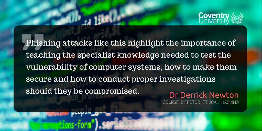 CoventryUniNews's tweet image. Our #ethicalhacking &amp;amp; #networksec course director on the importance of #cybersecurity education following this week's #Gmail #phishing scam