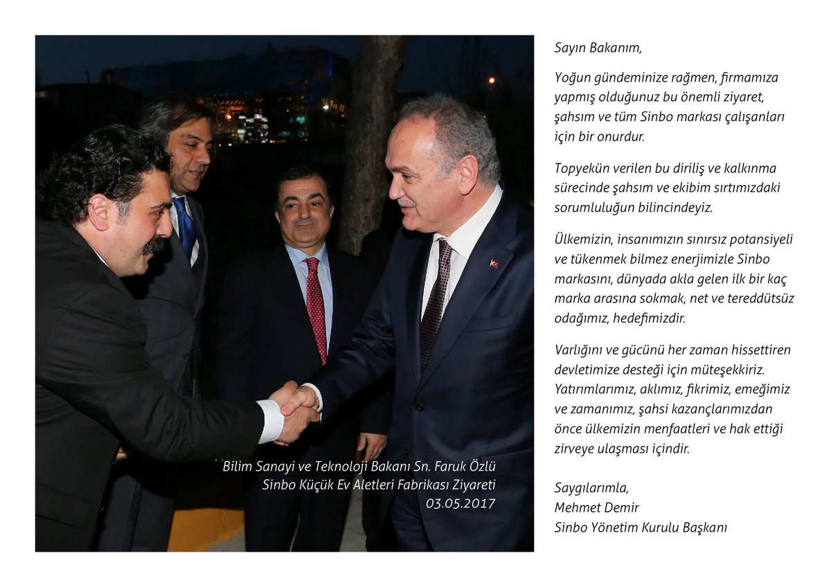 Bilim Sanayi Ve Teknoloji Bakanı Sn. Faruk Özlü Sinbo Küçük Ev Aletleri Fabrikası Ziyareti