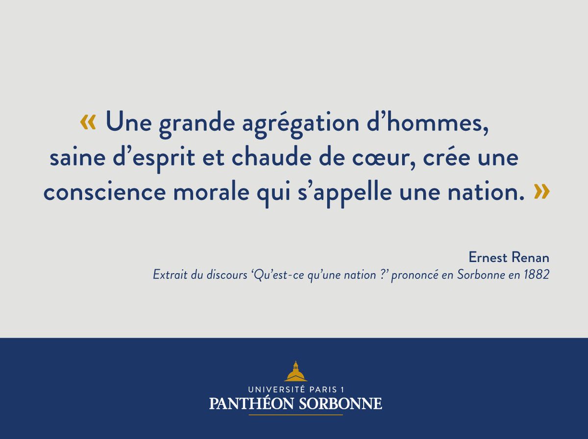 Universite Paris 1 Pantheon Sorbonne Citation De La Semaine Extraite D Un Discours Prononce Par Ernest Renan En 18 Intitule Qu Est Ce Qu Une Nation Vendredilecture T Co F8e7ubi1wc Universite Paris 1 Pantheon Sorbonne Citation De La Semaine Extraite D Un Discours Prononce Par Ernest Renan En 18 Intitule Qu Est Ce Qu Une Nation Vendredilecture T Co F8e7ubi1wc