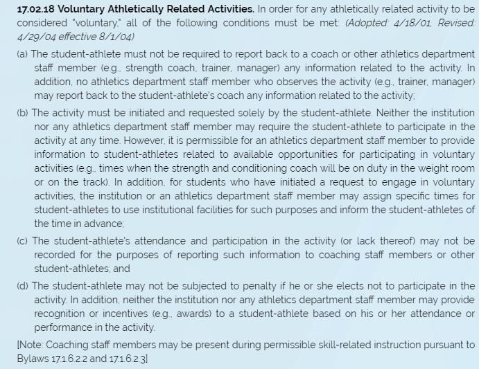 Make sure you understand the definition of voluntary athletically related activities.