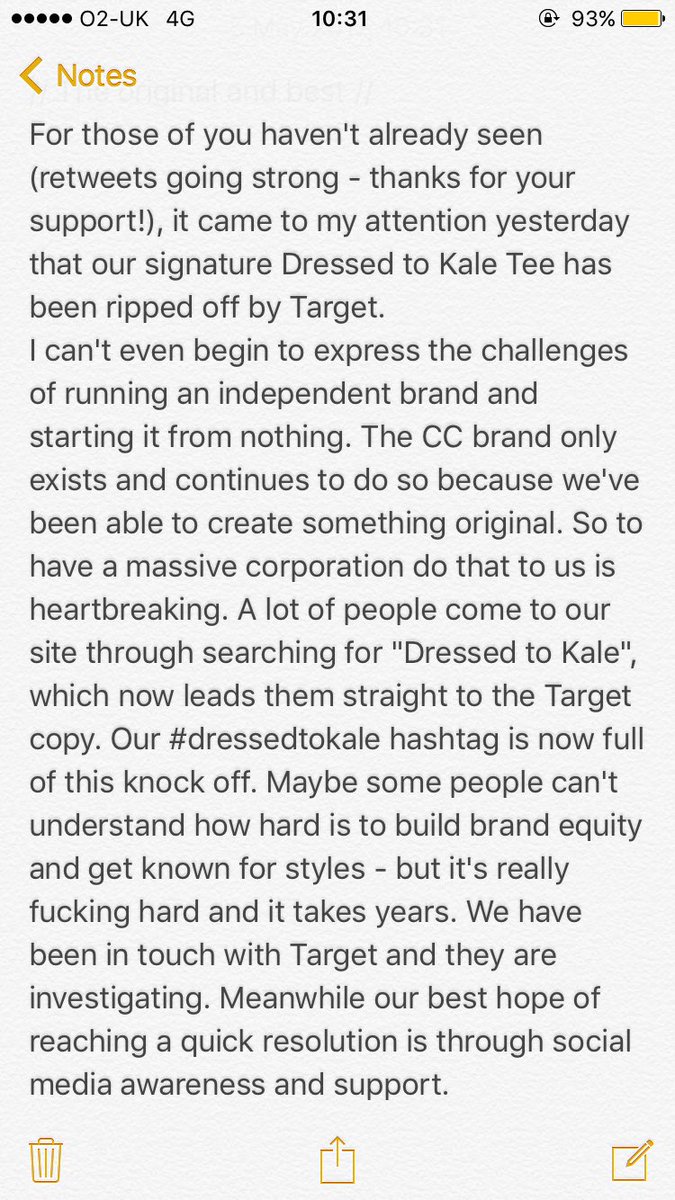 charlicohen's tweet photo. I can't say it in 140 but here are some of my feelings about Target copying our #dressedtokale tee. Thanks for your support and retweets! 💙 https://t.co/KEJHMc4Scg