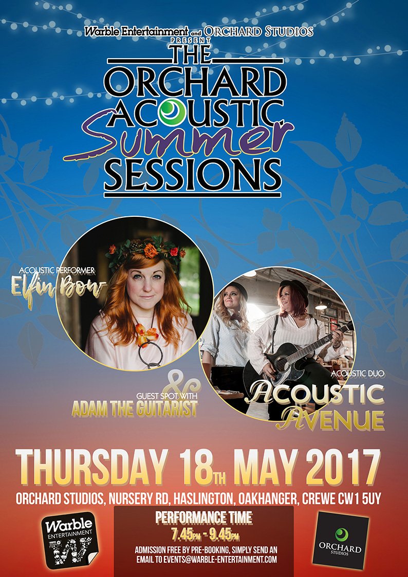 orchardofficial's tweet photo. This Month we have the Orchard Acoustic Summer Sessions with @ElfinBow &amp; two acts from the awesome @Warble_Ents ... #livemusic on 18th May! https://t.co/BgaW7aAMSq
