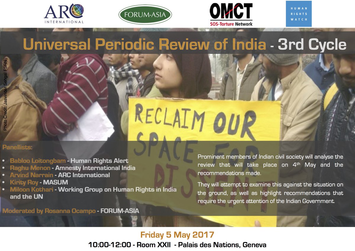 omctorg's tweet photo. Panelists at #UPRIndia side-event are discussing issues of shrinking civil society space, human rights defenders and torture etc as we speak https://t.co/tUQO27srTk
