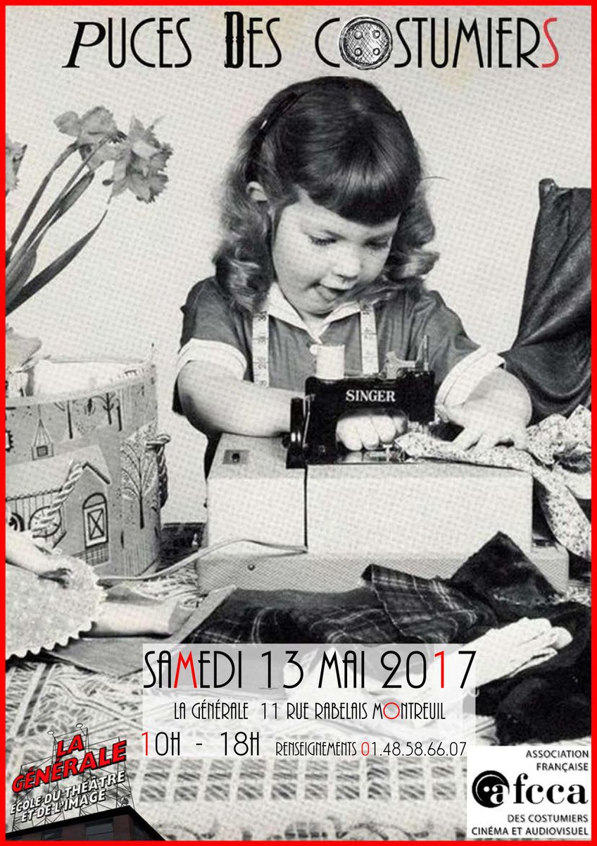 "Puces des #Costumiers" Samedi 13 mai <a href="/LaGenerale_/">Ecole LA GENERALE</a> à #Montreuil.
Dédié aux passionnés de l'univers du #Costume.