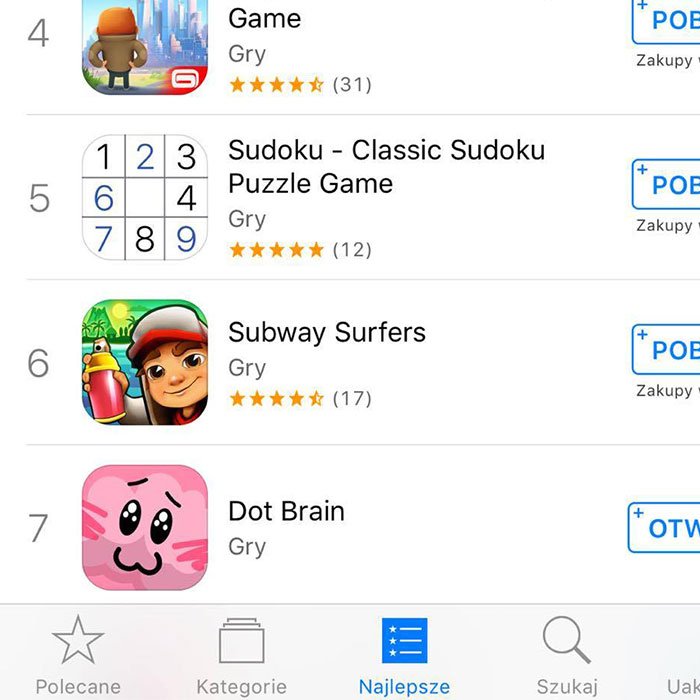 RedBandGames's tweet photo. 😎 #DotBrain is on 7th place in games in Poland! Thank you for playing! #gamedev #indiegames #mobilegame #madewithunity #puzzlegame #unity3d https://t.co/CMNKs8sDWA