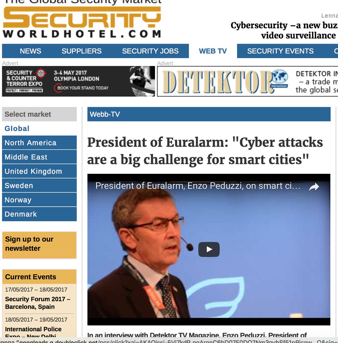 armediapublish's tweet photo. The President of @euralarm on smart cities and the threat of cyber security attacks with Detektor Web-TV. #SWHint
https://t.co/YgPXOG8Jb9 https://t.co/p3p26vmhum