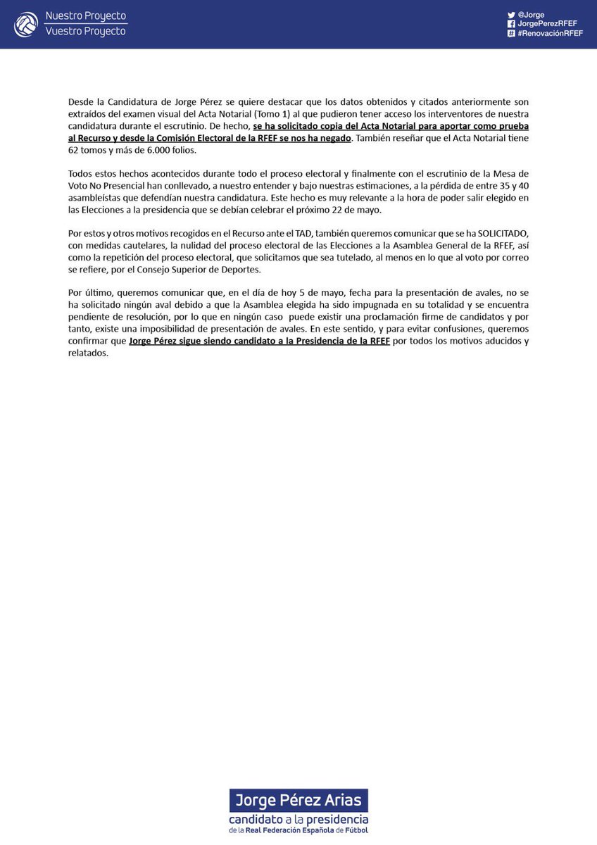 COMUNICADO OFICIAL Recurso Impugnación Proclamación Asambleistas RFEF