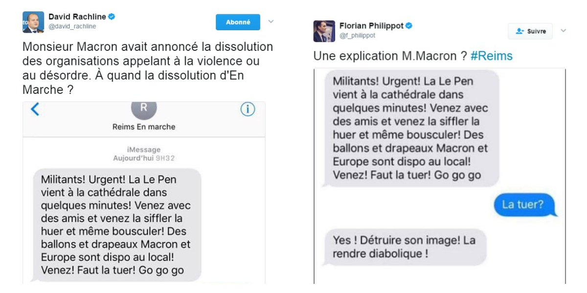 leLab_E1's tweet photo. Le FN relaye un faux SMS d'En Marche ! appelant à "tuer l'image" de Marine Le Pen https://t.co/lm86WtyA8J https://t.co/I1DbZdGoSK