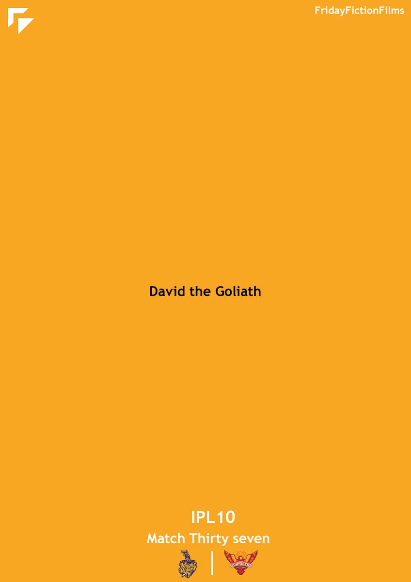 F4Films's tweet photo. <IPL 10 Match 37>@davidwarner31 David the Goliath #VIVOIPL #ipl #maidencenturyofIPL10 #SRHvKKR #FridayFictionFilms #orangearmy https://t.co/K09lAUo0dU