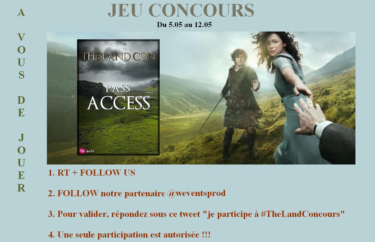 🎁 #JEUXCONCOURS Pour les fans d'#outlander nous vous offrons un Pass 2 jours pour la convention du mois d'Octobre 2017 #TheLandConcours ! 🎁