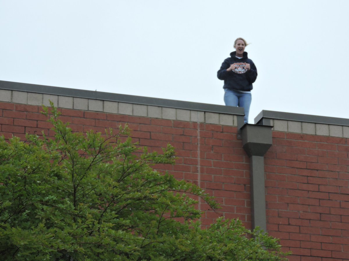 Mrs. Schwartz and Ms. Burrage welcomed our students on the roof this morning! We reached our Tigerthon goal. Way to go Trinity!