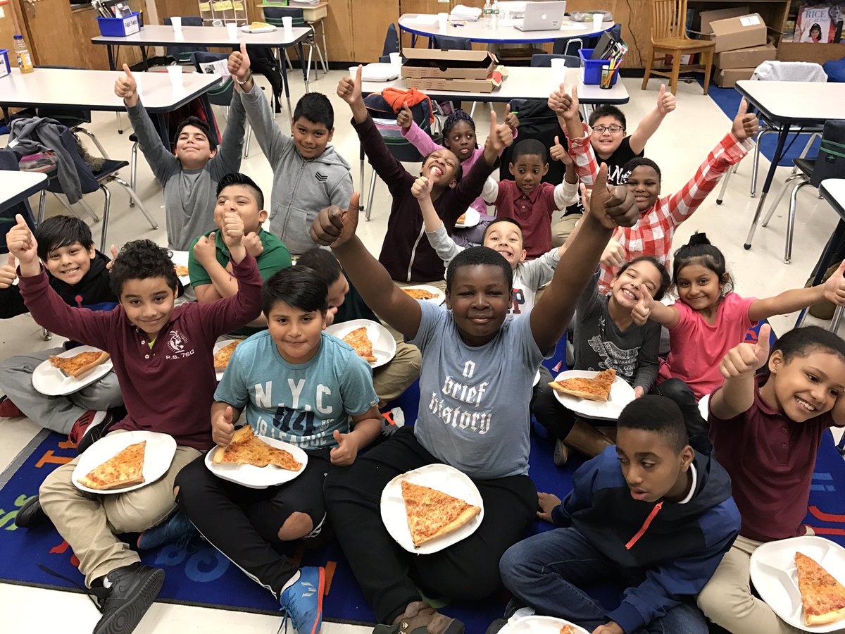 Two thumbs up for trying our very best on the state tests!!! Well deserved pizza party for 317 😊 #76Q