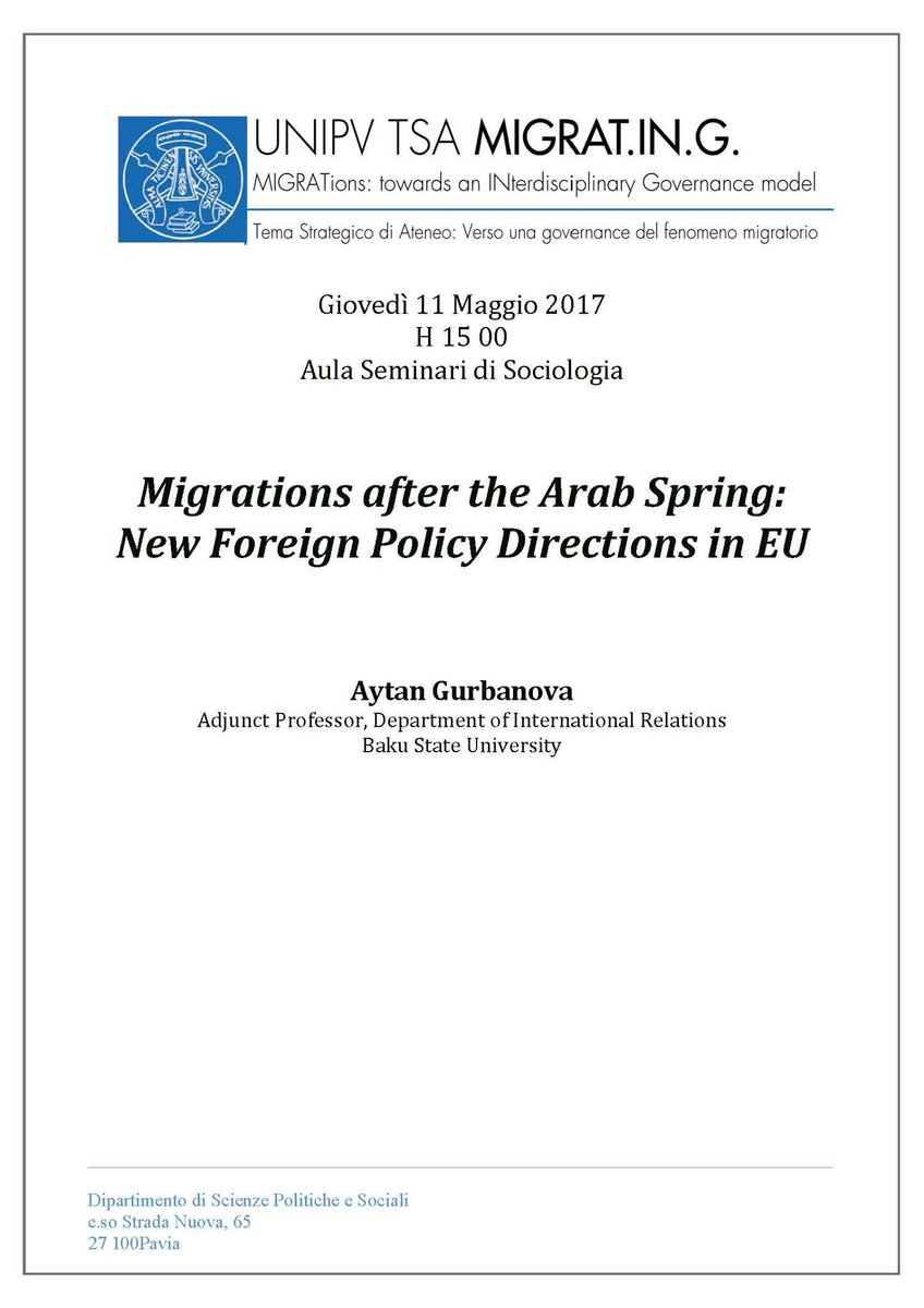 migrating_unipv's tweet photo. Giovedì 11 maggio 15.00 aula seminari sociologia @unipv #primaveraaraba #arabspring #migrations #migranti https://t.co/ESrFKS56Oe