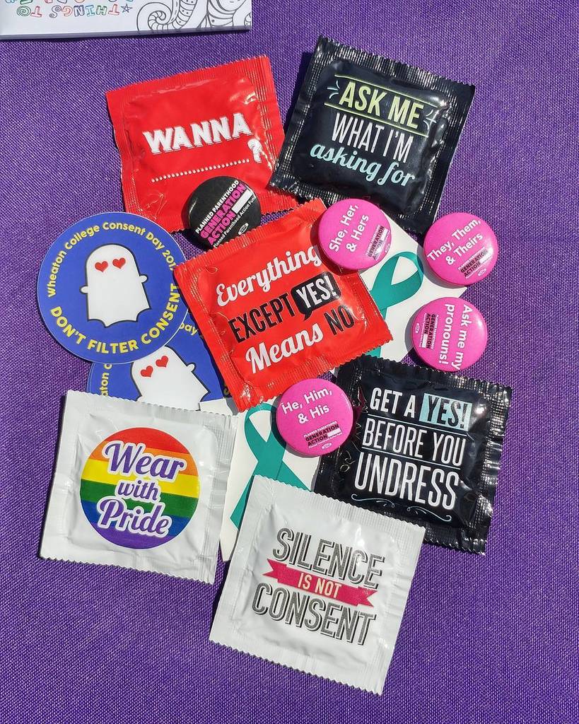 NewHopeInc's tweet photo. We LOVE the messages from @wheatoncollege and @wheatonsmart's SWAG at #ConsentDay! Consent isn't just a check box … https://t.co/t2BfoM2sLI https://t.co/sGS2WyukjI