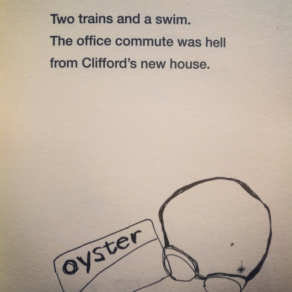 GordonHaiku's tweet photo. #haiku #75:

Two trains and a swim.
The office commute was hell
From Clifford's new house.

#poetry #commute #tfl #oyster #illustration https://t.co/QXUAfpMQSo