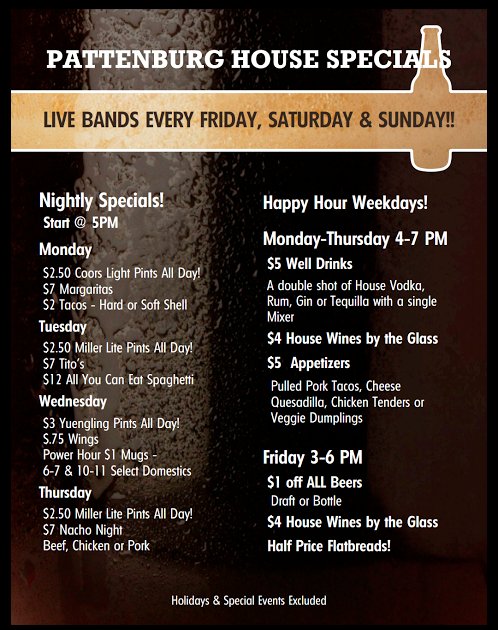 pattenburghouse's tweet photo. Check out our new Happy Hour menu! https://t.co/Tmp7XLlWge
