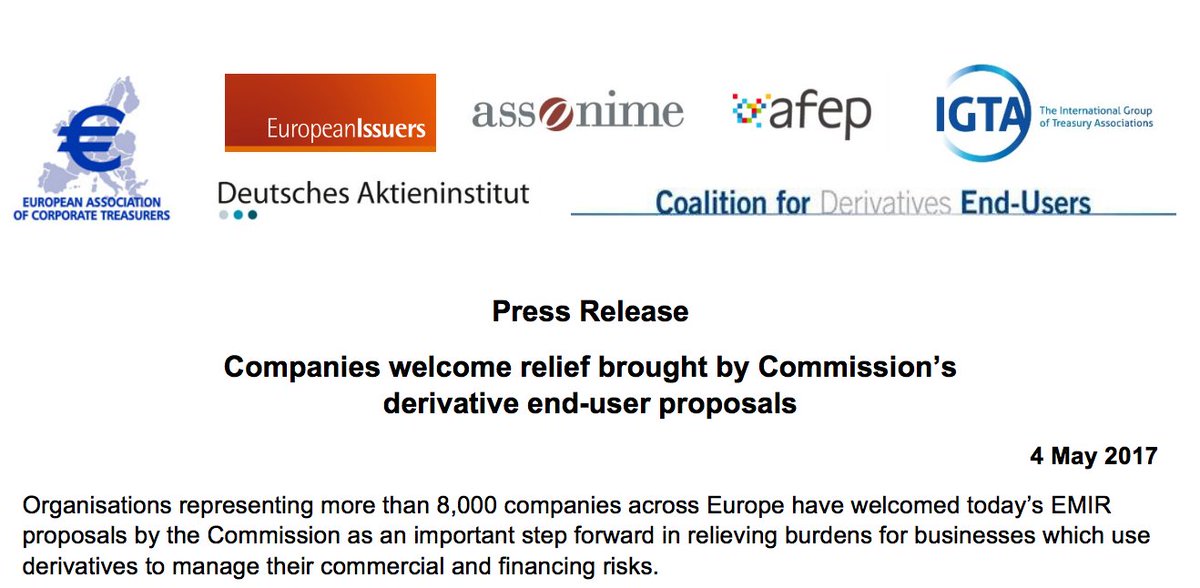 Afep_'s tweet photo. [PressRelease] #EMIR Companies welcome relief brought by @EU_Commission's derivative end-user proposals https://t.co/1TgLplqRbA https://t.co/2cHjEE2aS1