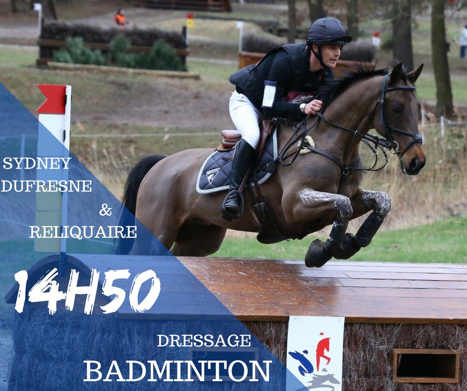 #MMBHT #Badminton2017 Bientôt le redémarrage le dressage de Sydney Dufresne et Reliquaire ! RDV à 14h50 sur badminton-horse.co.uk/badminton-live/ !