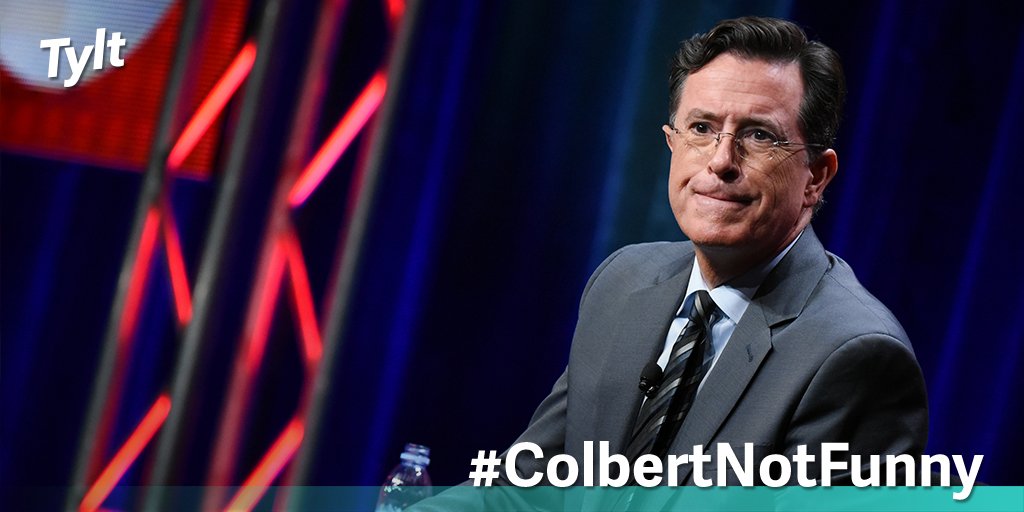 TheTylt's tweet photo. RT #ColbertNotFunny if you think Stephen Colbert's joke was homophobic and disrespectful to the presidency https://t.co/UlvmSYCuap