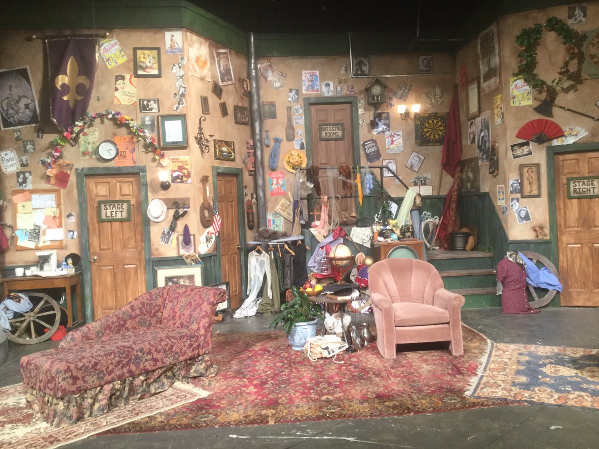 DBQSeniorDrama's tweet photo. The set for MOON OVER BUFFALO includes an homage to many of the past 10 years of shows at Senior. How many shows can you find represented? https://t.co/AowH2mPd4I