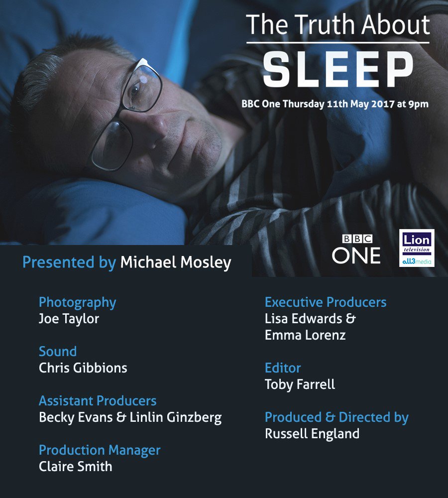 The Truth about Sleep- Dr Michael Mosely tells us what it is like to sleep in the Photon Space-Thursday 11th May at 9pm on BBC1