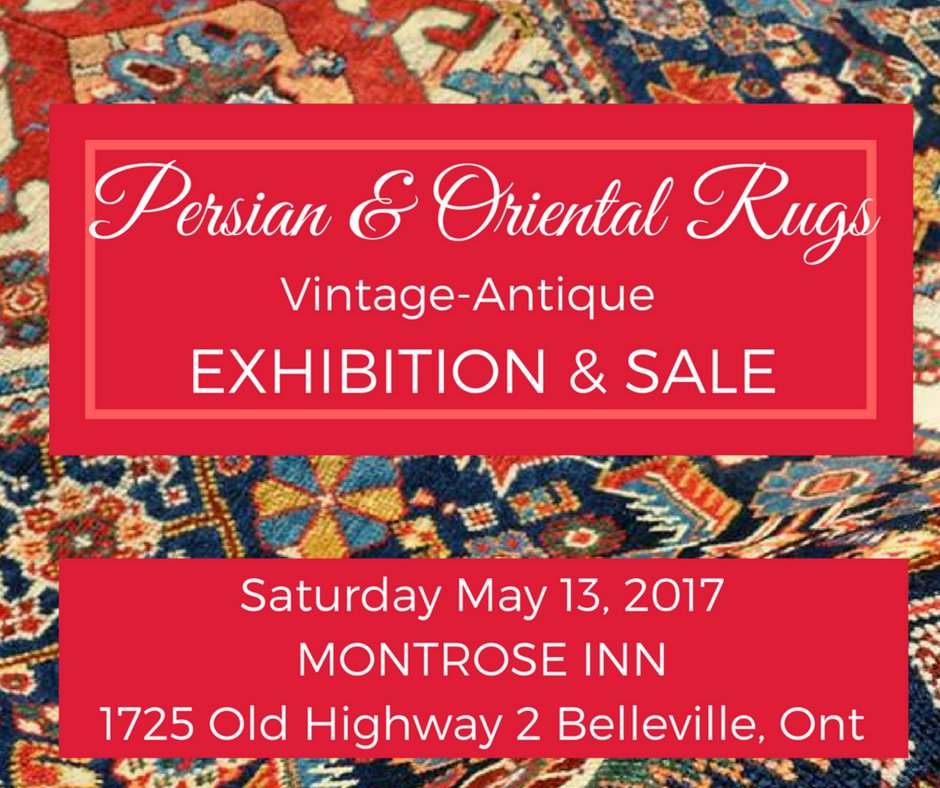 rugdistrict's tweet photo. Exhibition &amp; Sale of Antique &amp; Vintage #OrientalRugs
Exquisite Selection from Ontario Collector+
Saturday May 13
@MontroseInn Belleville Ont https://t.co/0uYVFysA2B